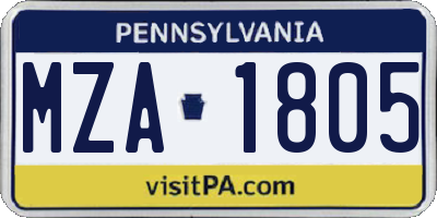PA license plate MZA1805
