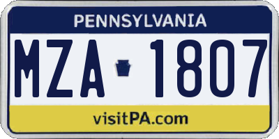 PA license plate MZA1807