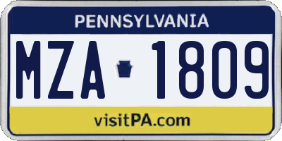 PA license plate MZA1809