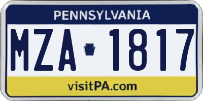 PA license plate MZA1817