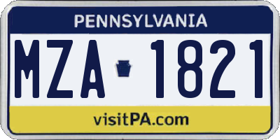 PA license plate MZA1821