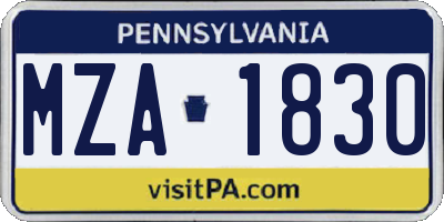 PA license plate MZA1830