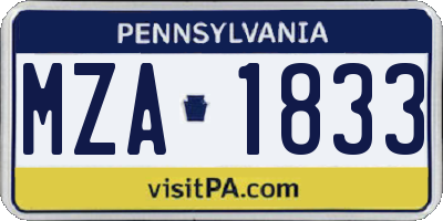 PA license plate MZA1833