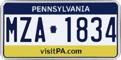PA license plate MZA1834