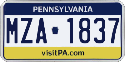 PA license plate MZA1837