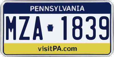 PA license plate MZA1839