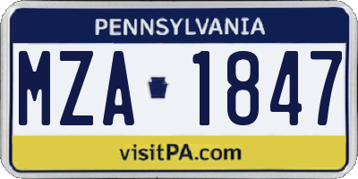 PA license plate MZA1847