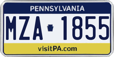 PA license plate MZA1855