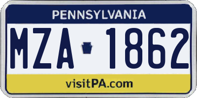 PA license plate MZA1862