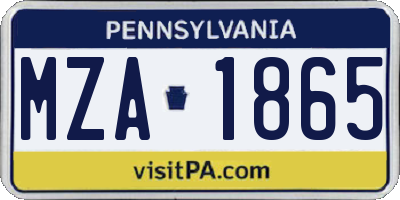 PA license plate MZA1865