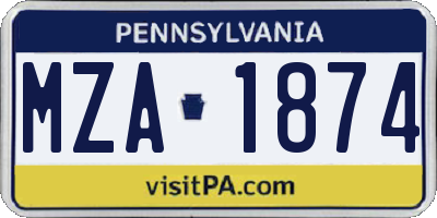 PA license plate MZA1874