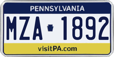 PA license plate MZA1892