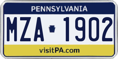 PA license plate MZA1902