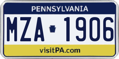 PA license plate MZA1906