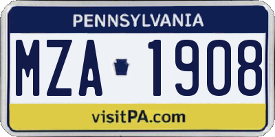 PA license plate MZA1908