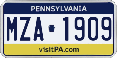 PA license plate MZA1909