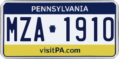 PA license plate MZA1910