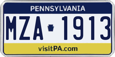 PA license plate MZA1913