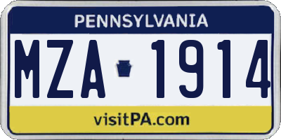 PA license plate MZA1914