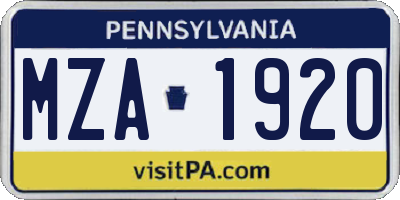 PA license plate MZA1920
