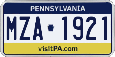 PA license plate MZA1921