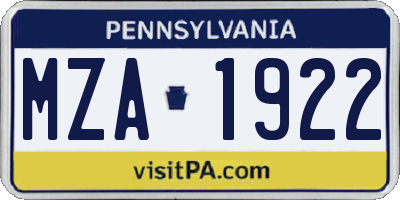 PA license plate MZA1922