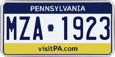 PA license plate MZA1923