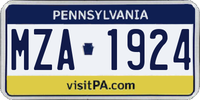 PA license plate MZA1924