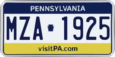 PA license plate MZA1925