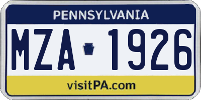 PA license plate MZA1926