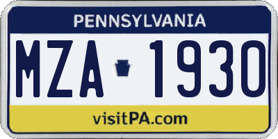 PA license plate MZA1930