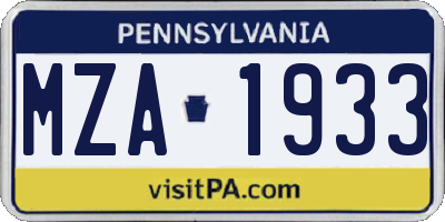 PA license plate MZA1933