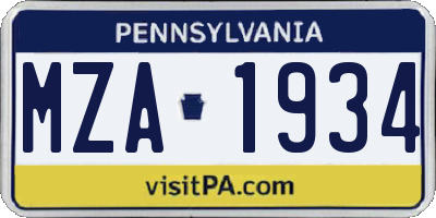 PA license plate MZA1934