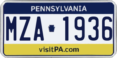 PA license plate MZA1936