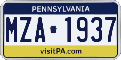 PA license plate MZA1937