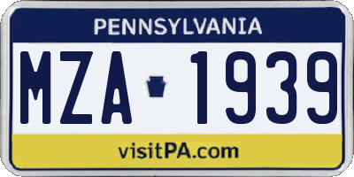 PA license plate MZA1939