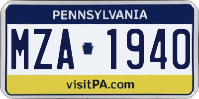 PA license plate MZA1940