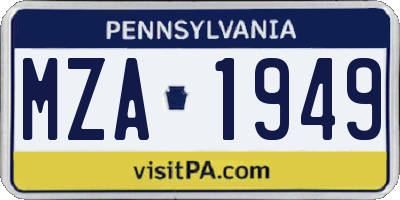 PA license plate MZA1949