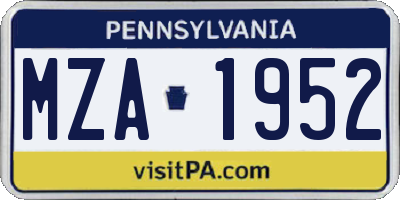 PA license plate MZA1952
