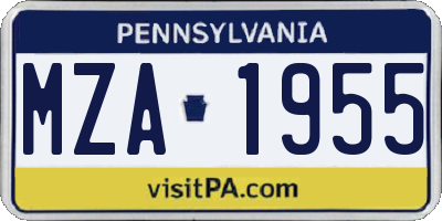 PA license plate MZA1955