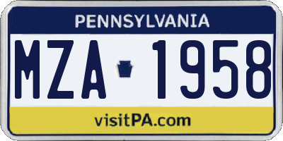 PA license plate MZA1958