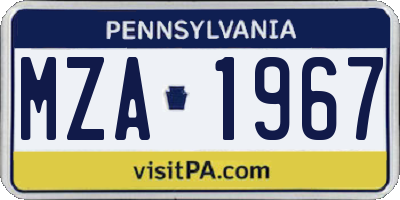 PA license plate MZA1967