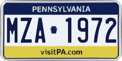 PA license plate MZA1972