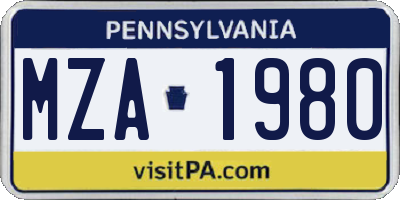 PA license plate MZA1980