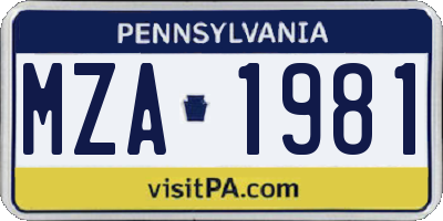PA license plate MZA1981