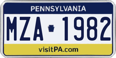 PA license plate MZA1982