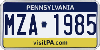 PA license plate MZA1985