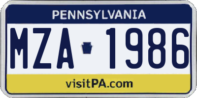 PA license plate MZA1986