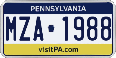 PA license plate MZA1988