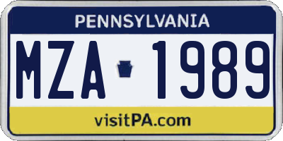 PA license plate MZA1989